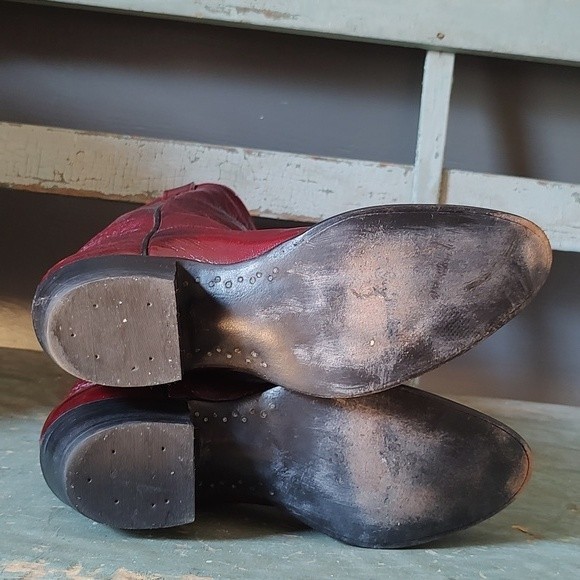 🔥HP🔥 Larry Mahan Men's Maroon/Red Leather Boots Size 9EE / Wide - Picture 9 of 12